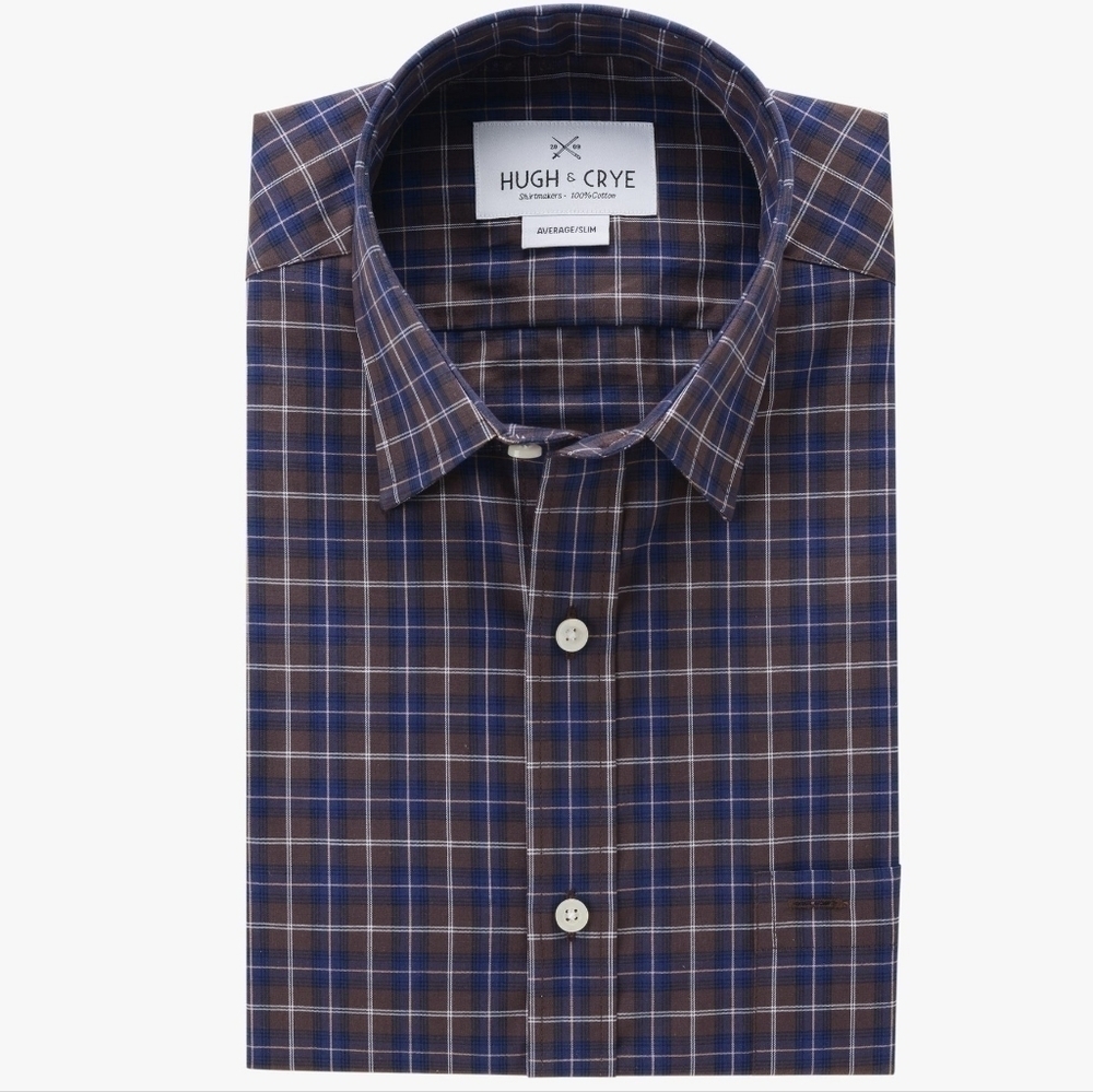 Hugh & Crye button down dress shirt - Blue / Brown Plaid